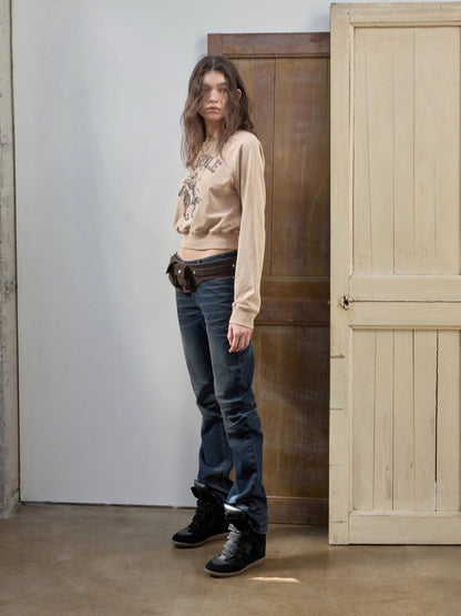 Vintage Pleated Washed Slim Curved Denim Pants