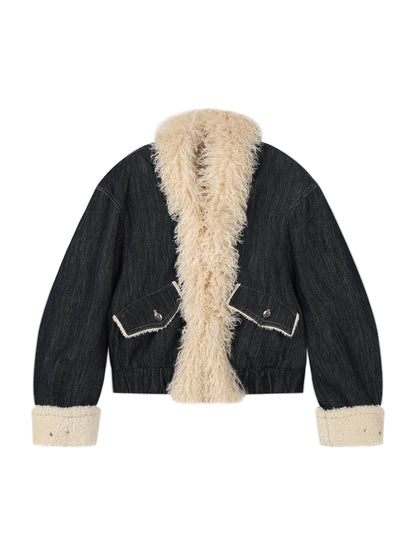 Loose Denim Fur-Trimmed Jacket