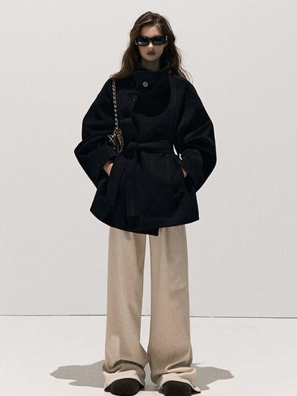 Stand-Collar Pure Wool Tailored Coat