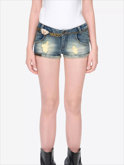 Metal Chain Low-Rise Denim Hot Shorts