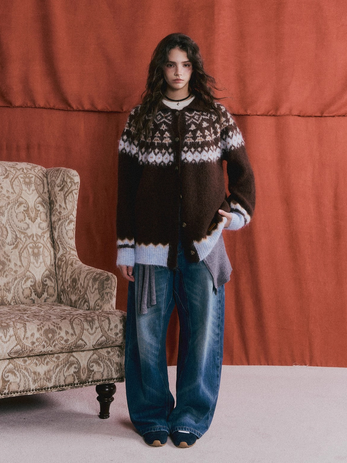 Wool Blend Fair Isle Button-Up Cardigan