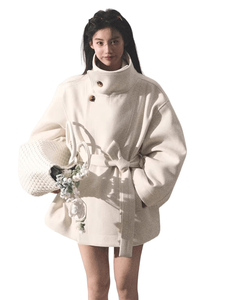 Stand-Collar Wool Short Coat