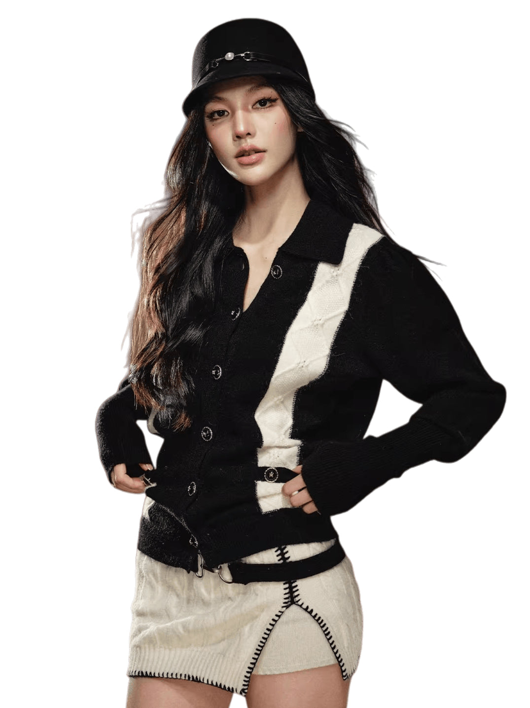 Tweed Knit Sweater &amp; Belted Mini Skirt Set