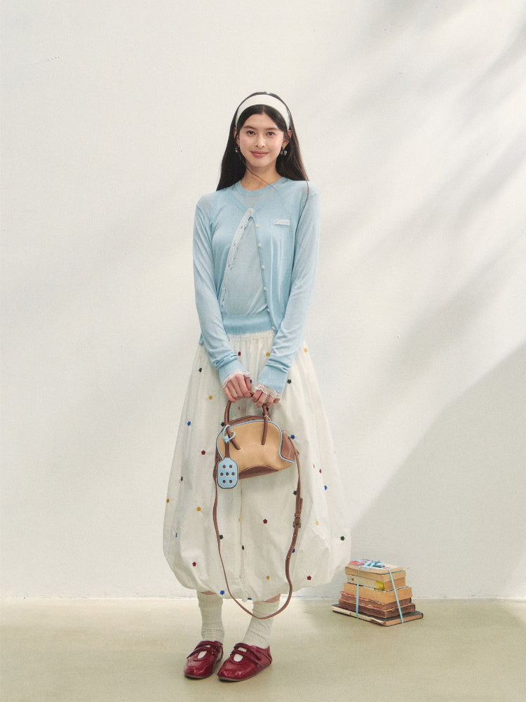 White Heavy-duty Floral Embroidered Midi Skirt Set - CHINASQUAD