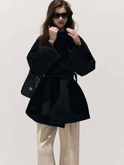 Stand-Collar Pure Wool Tailored Coat
