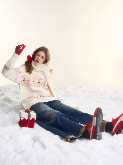 Wool-Blend Christmas Sweater &amp; Scarf Set