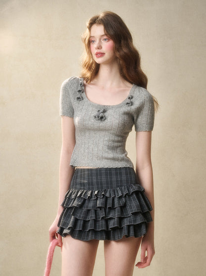 Wool Hollow Out Short Sleeve Knitted Shirt