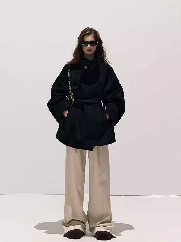 Stand-Collar Wool Short Coat