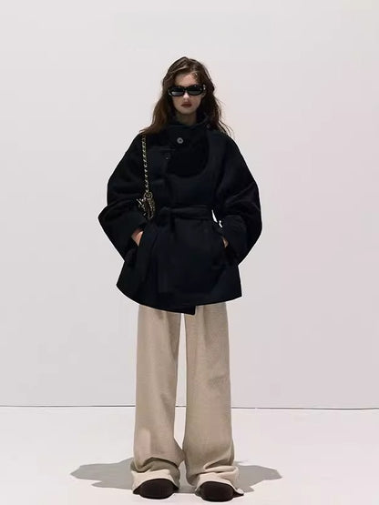 Stand-Collar Wool Short Coat