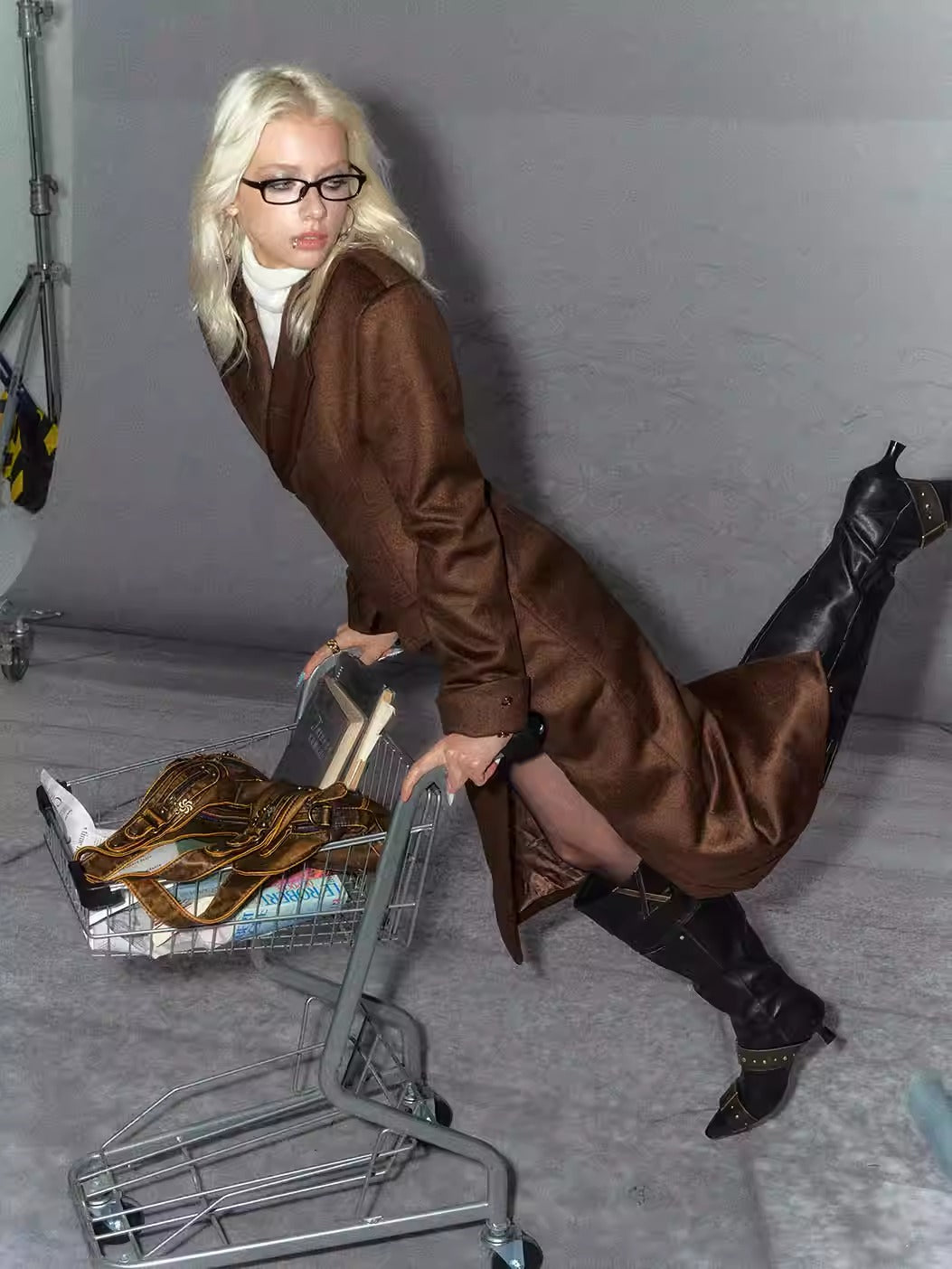 Vintage Wool Waist-Cinched Mid-Length Coat