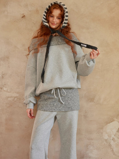 Grey Off-Shoulder Sweatshirt &amp; Flared Pants Two-Piece Set