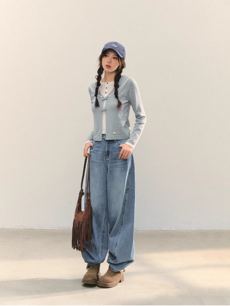 Contrasting Fake Two Piece Woolen Cardigan
