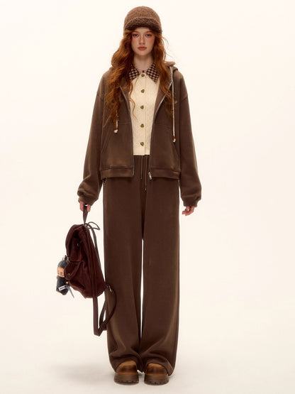 Embroidered Horse Beaded Zip-up Hoodie &amp; Pants Set