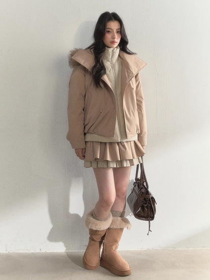 Retro Khaki Double-Layer Pleated Skirt