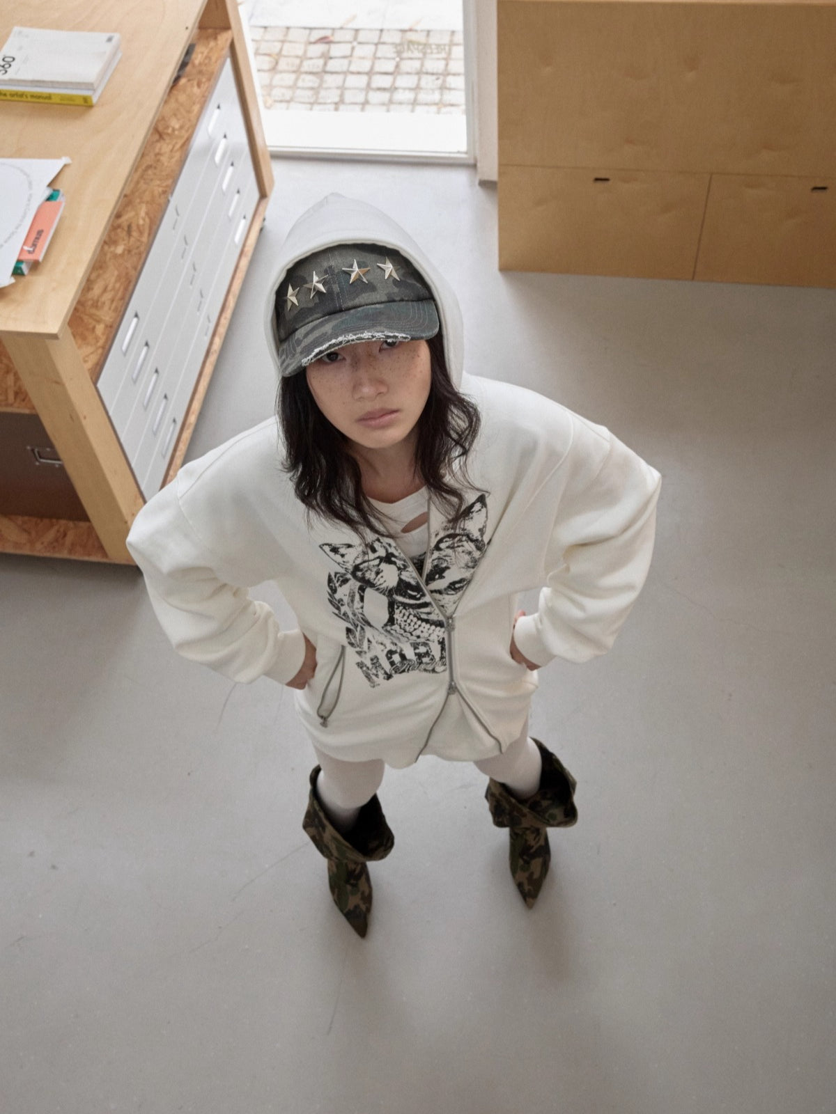 Distressed Star-Studded Camouflage Baseball Cap