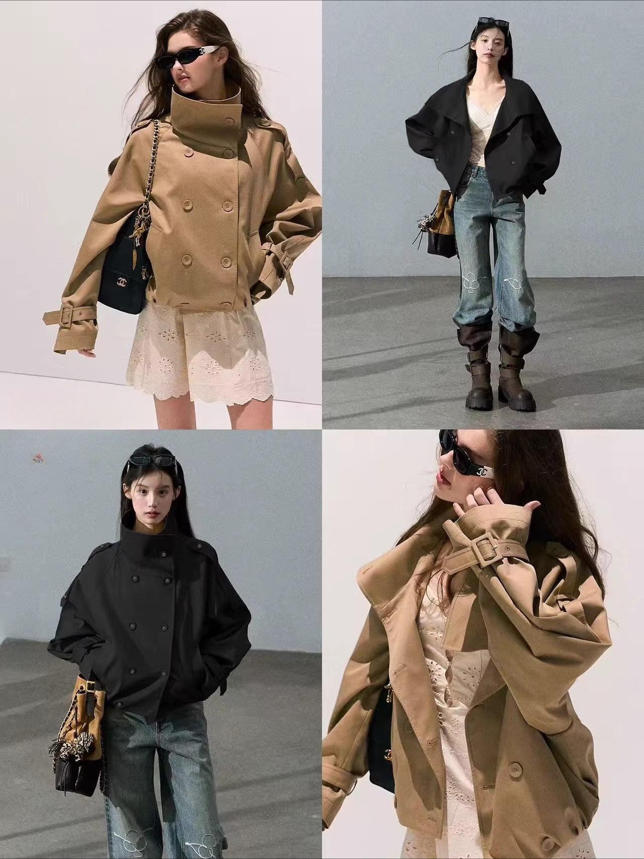 Double-Breasted Short Trench Jacket