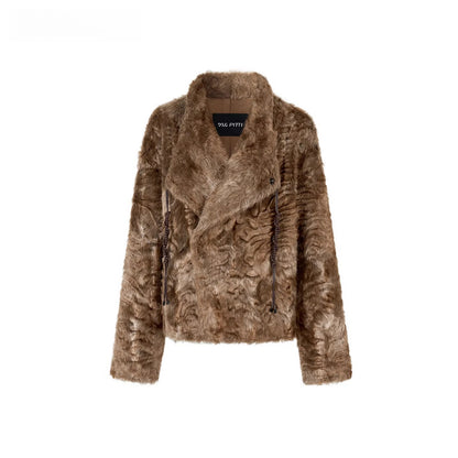 Textured Faux Fur Oversized Lapel Jacket