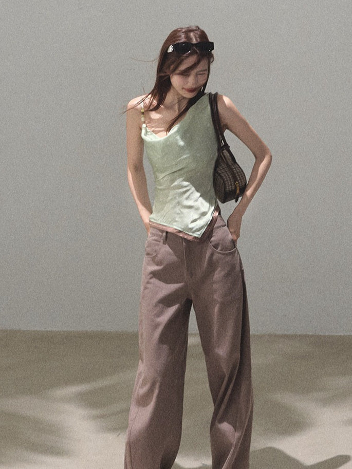 Asymmetrical Polka Dot Waist-Cinched Camisole