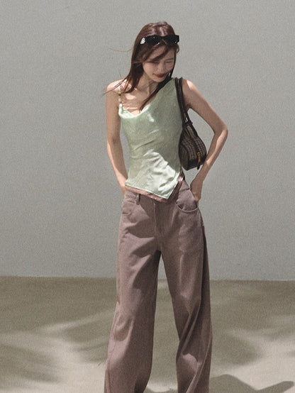 Asymmetrical Polka Dot Waist-Cinched Camisole