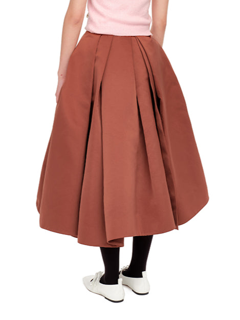 Chestnut Brown &amp; Black Pleated Midi Skirt