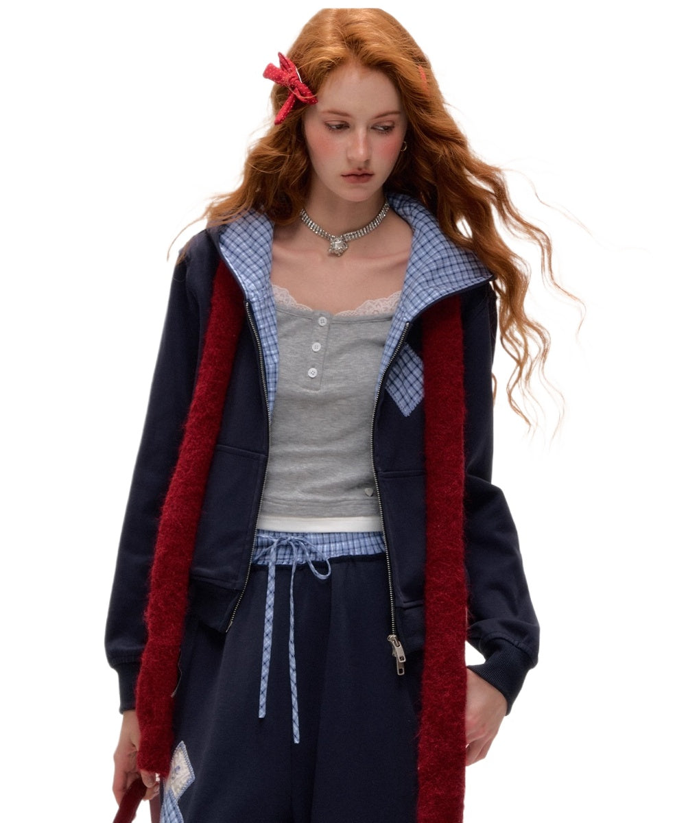 Plaid Patchwork Hoodie &amp; Sweatpants Set