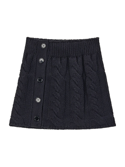 Black &amp; Apricot Buttoned Knit Skirt