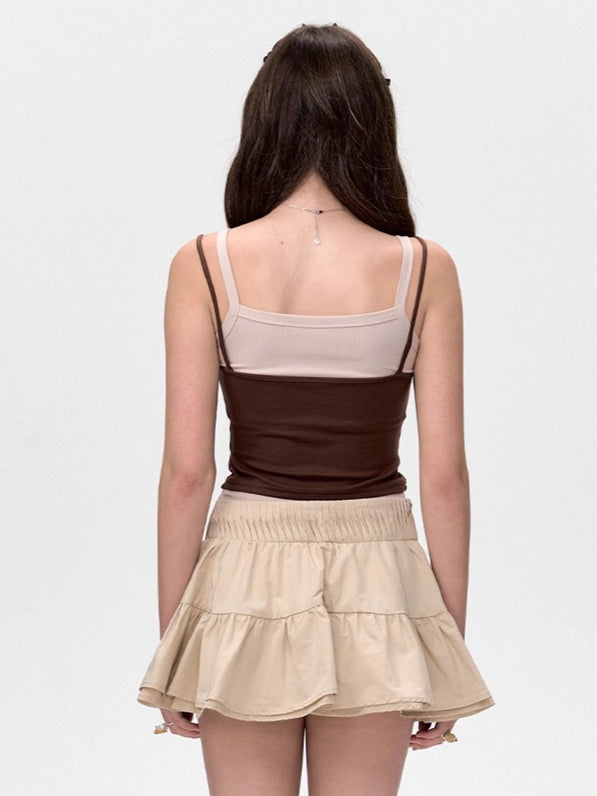 Layered-Effect Spliced Camisole Tank Vest