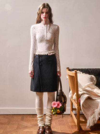 Fluffy Wool-Blend Knit Skirt