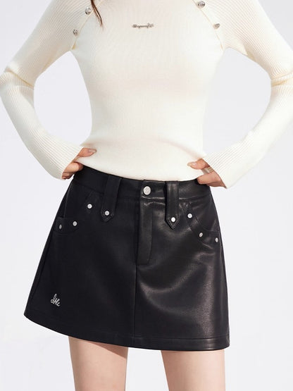 Studded A-Line Faux Leather Mini Skirt