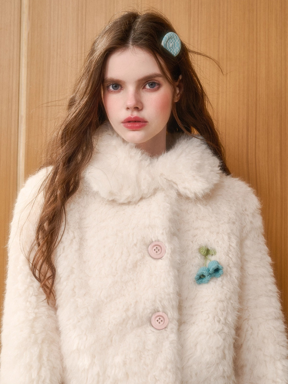 Cranberry Snow Plush Faux Fur Short Jacket