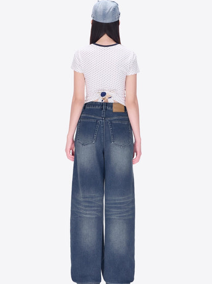 Relaxed Fleece-Lined Curved Denim Pants