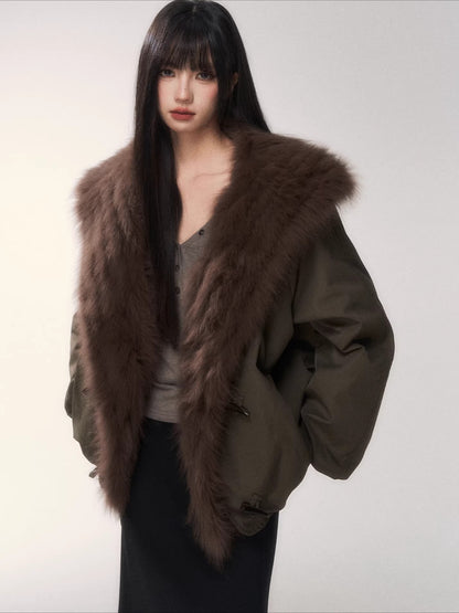 Fur Collar Goose Down Cropped Puffer Jacket