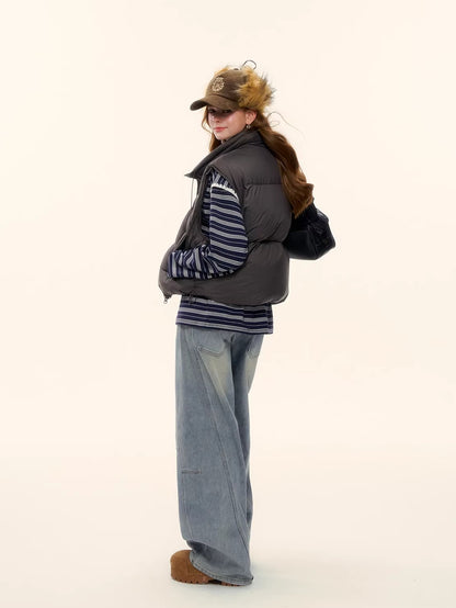 Vintage Washed Curved-Leg Denim Pants