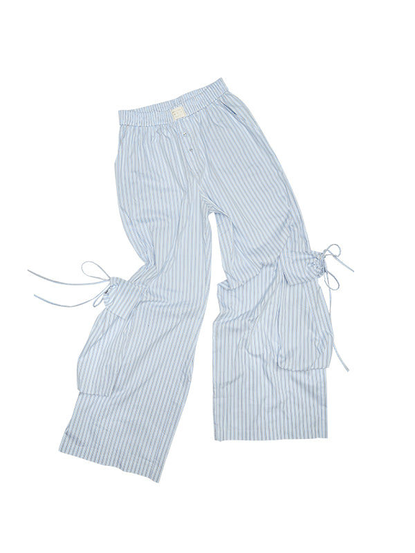 Blue &amp; White Wide-Leg Utility Pants