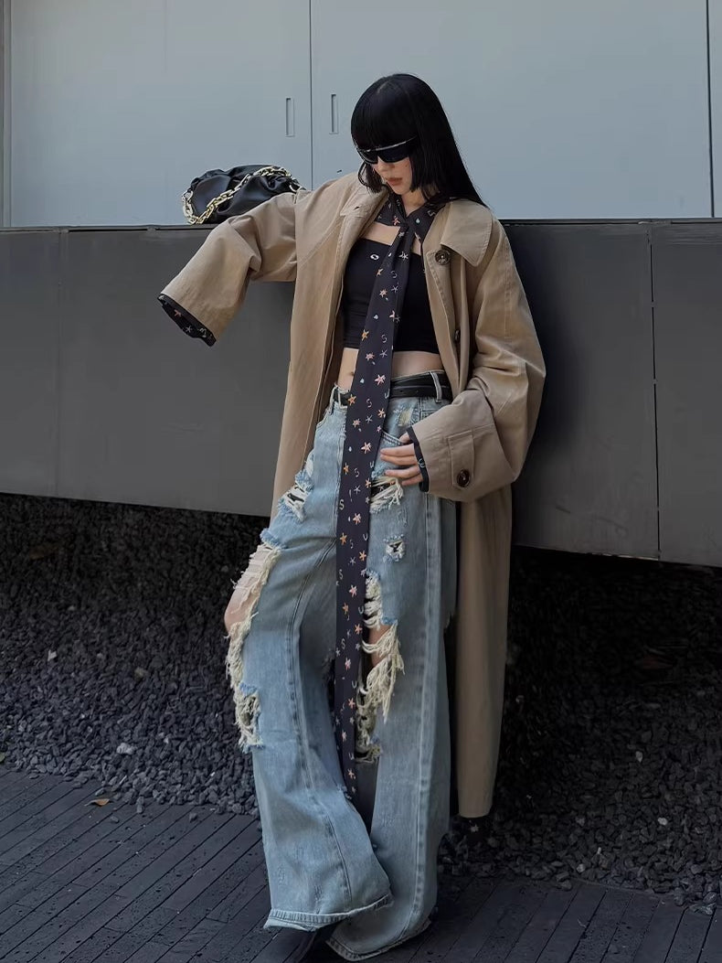 Straight-Leg Distressed Denim Jeans