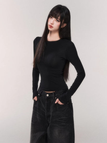 Waist-Cinching Long-Sleeve Crewneck Base Tee