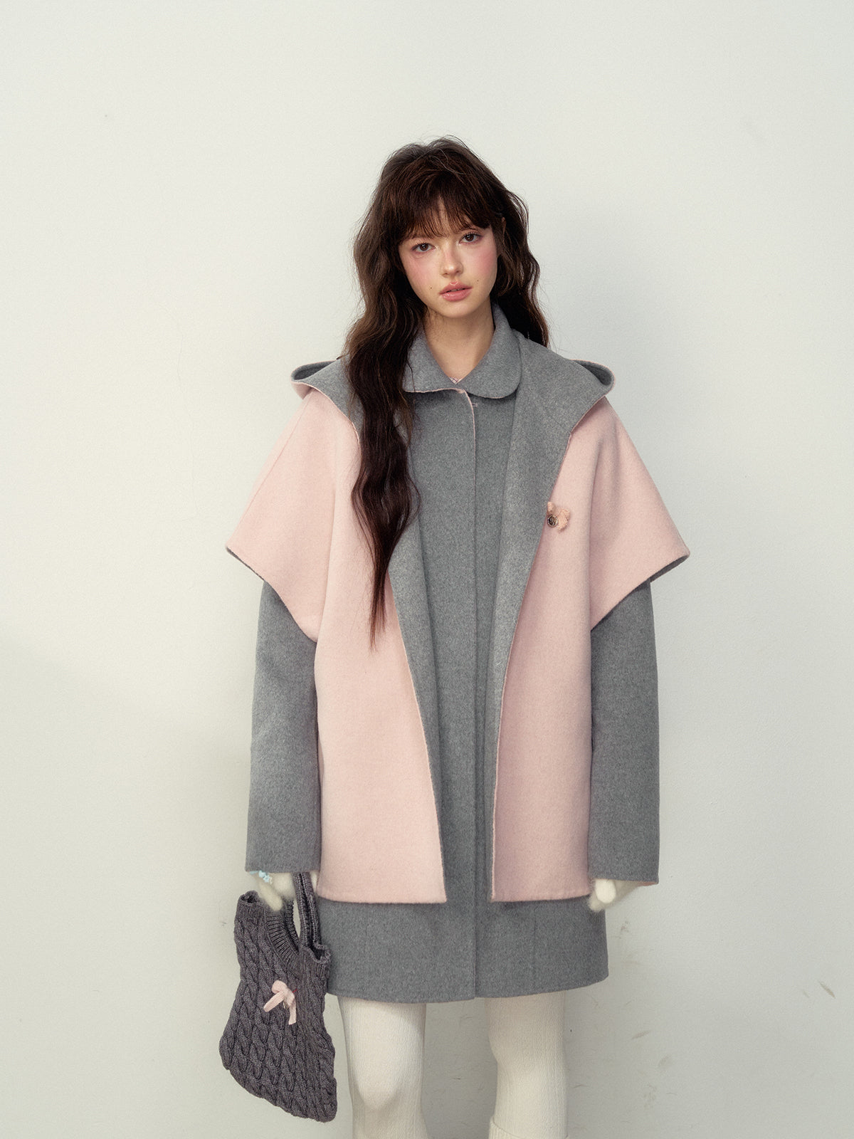 Wool Double-Sided Hooded Cape Coat