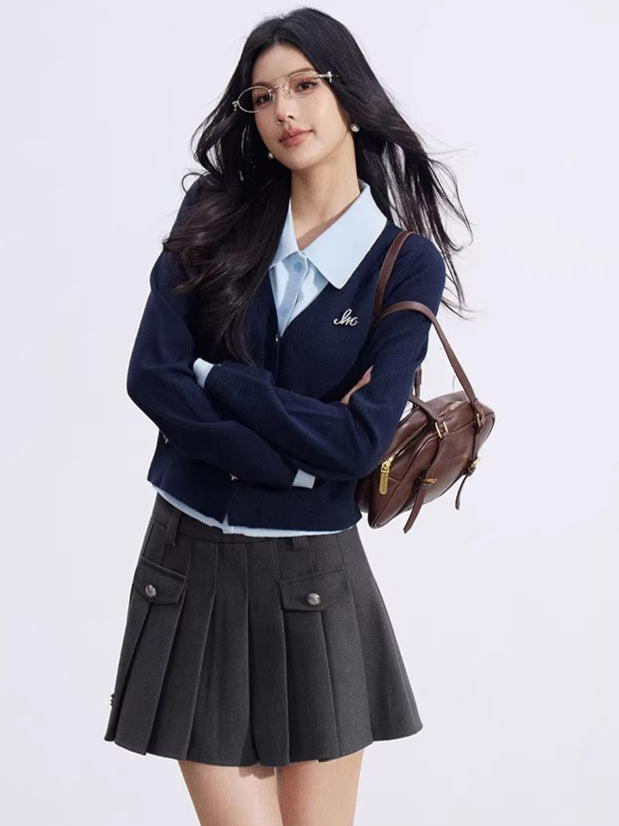 Layered-Effect Knit Polo Top