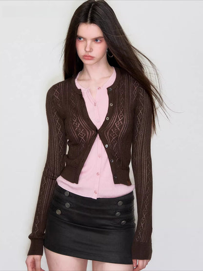 Layered-Effect Contrast Knit Cardigan