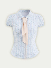 Blue Floral Contrast Check Shirt & Skirt Set - CHINASQUAD