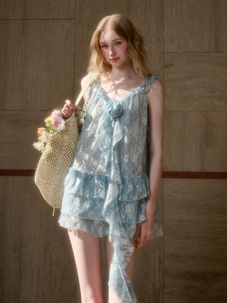Lace Flower Ruffle Camisole Dress - CHINASQUAD