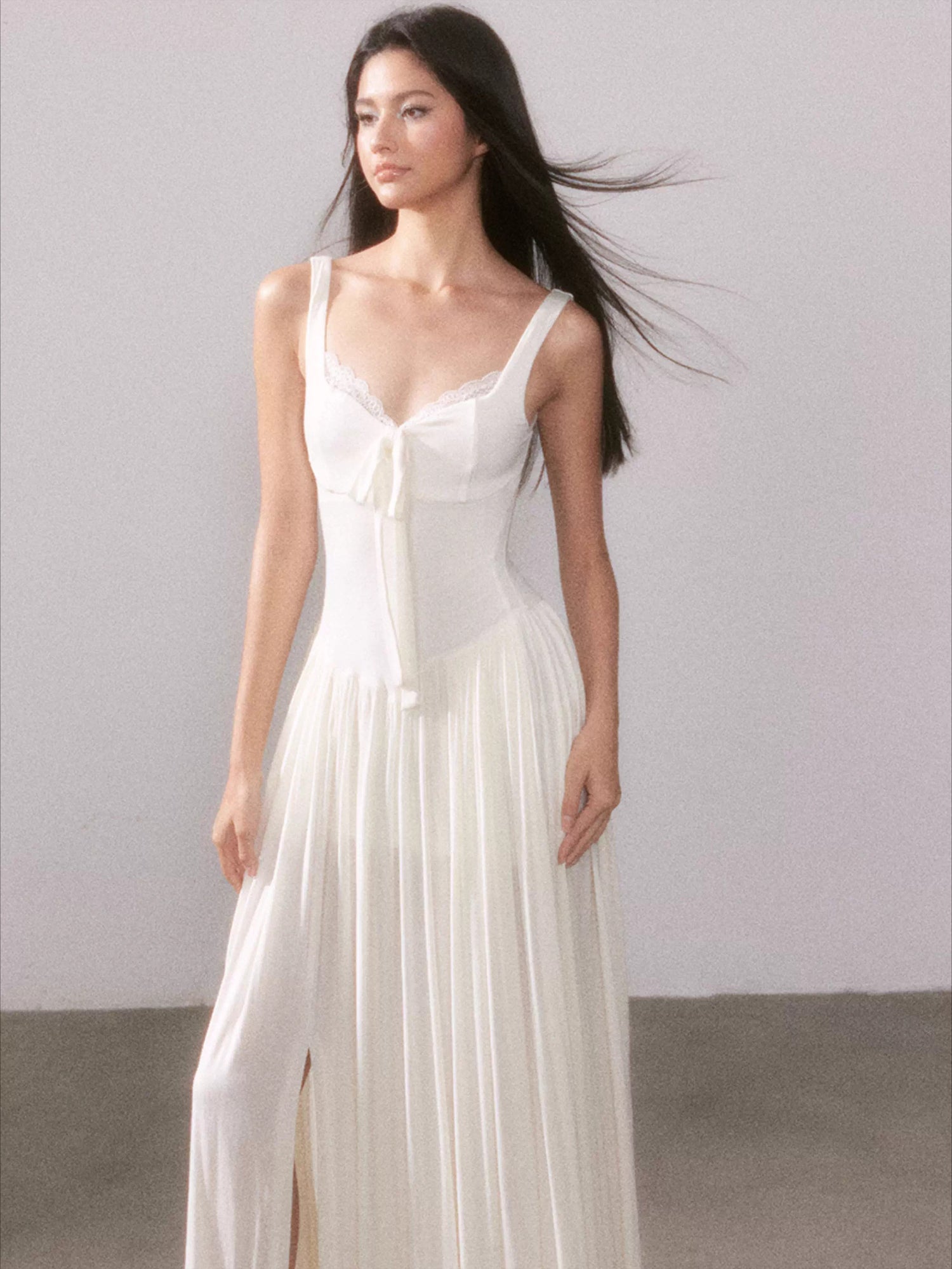 Mist Veil Muse Lace Knit Split Maxi Dress