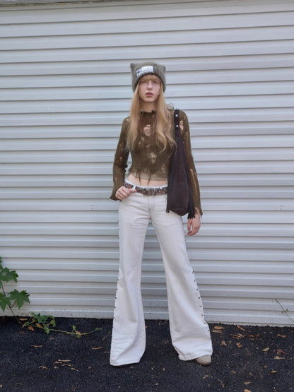 Mohair Distressed Fitted Cropped Sweater