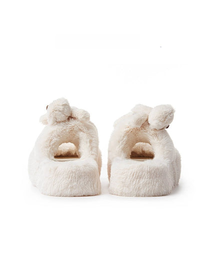 Fur Bear Paw Platform Slide Slippers