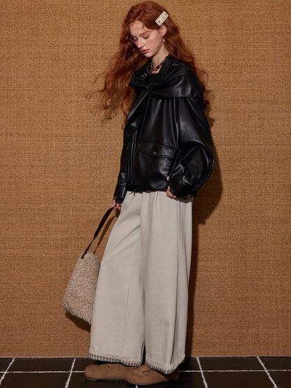 Plaid Cuff Belted High-Waist Wide-Leg Pants