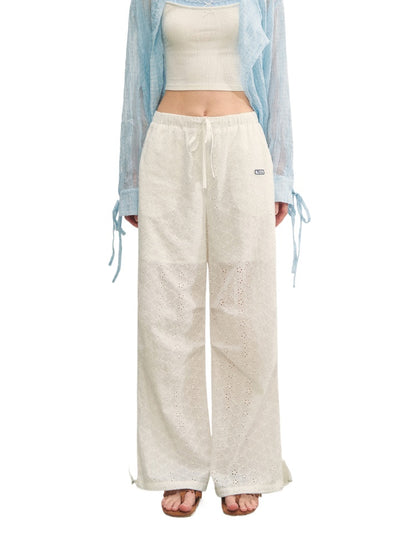 Hollow Embroidery Tie-up Casual Pants - CHINASQUAD