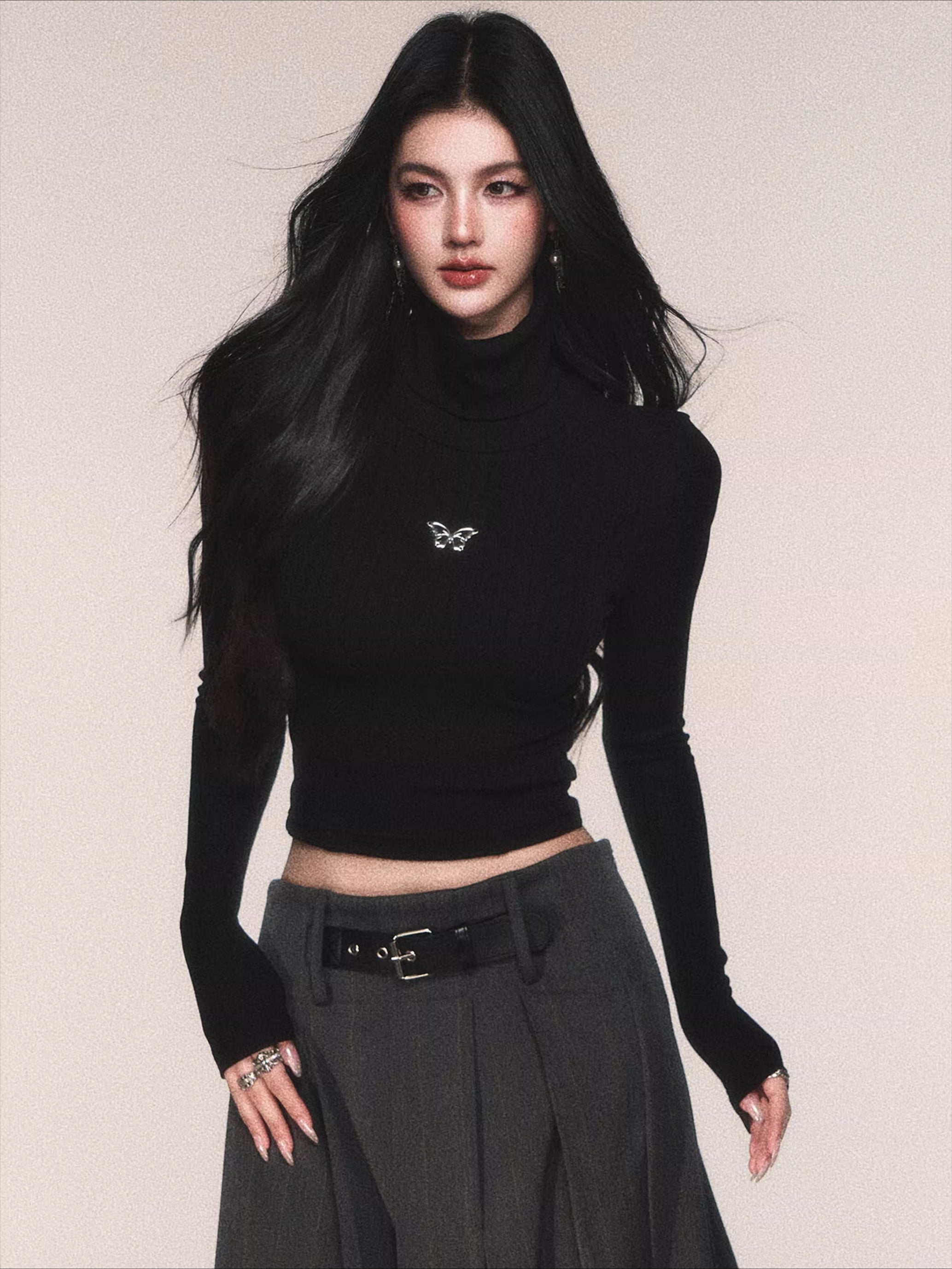 Ribbed Turtleneck Slim-Fit Knit T-Shirt