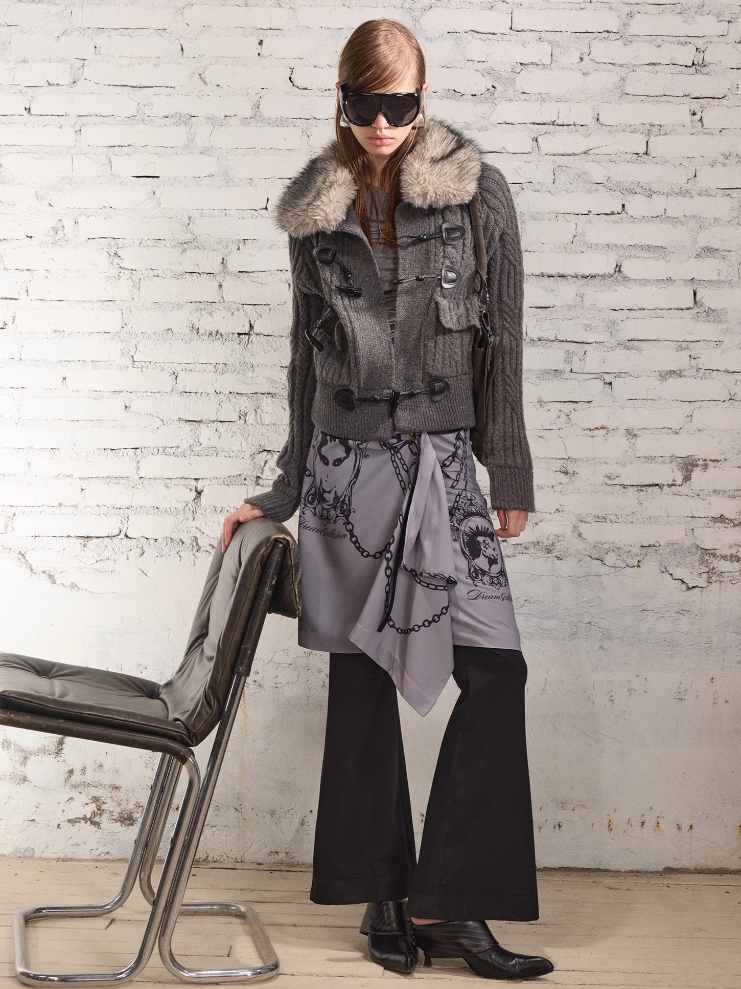 100% Wool Retro Cable-Knit Horn Button Jacket