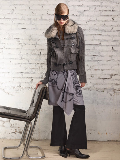 100% Wool Retro Cable-Knit Horn Button Jacket