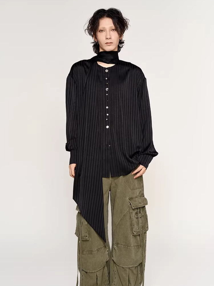 Silk-Feel Deconstructed Collar Shirt